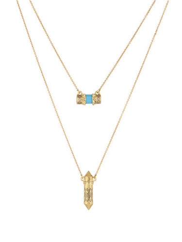 House of Harlow Prana Double Pendant Necklace in Turquoise